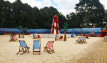 Play/leisure sand, pale in colour, used as an artificial beach.