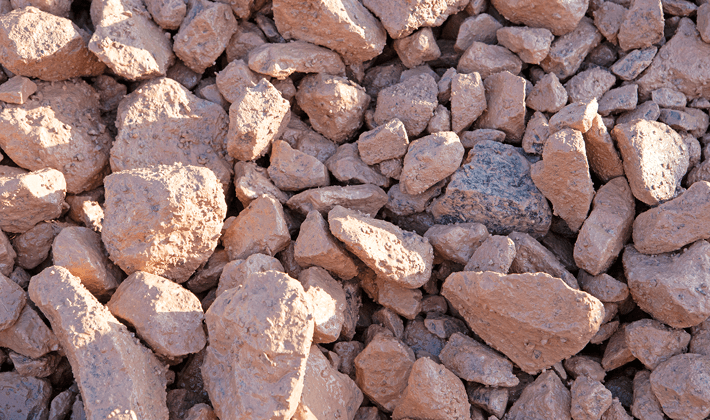 Loose display of Cleanstone, graded from 10mm to 63mm, containing limestone, granite and ragstone.