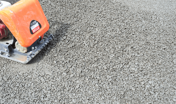 Hydraulically bound coarse graded aggregate (HBCGA), used as a permeable road surface.